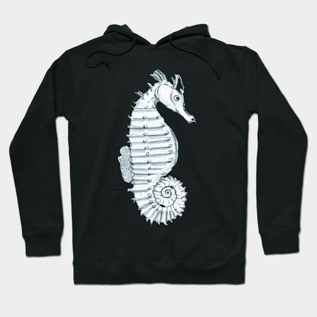 Pencil Sketch of a Seahorse on Pale Blue Hoodie by WaterGardens